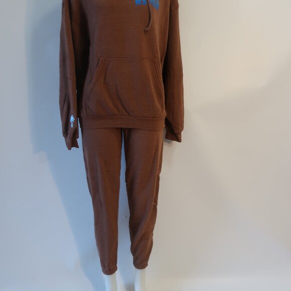 NWT Womens Aviator Nation Brown 2Pc Set Palm Tree Music Fest Hoodie Sweatpants M - Picture 9 of 15